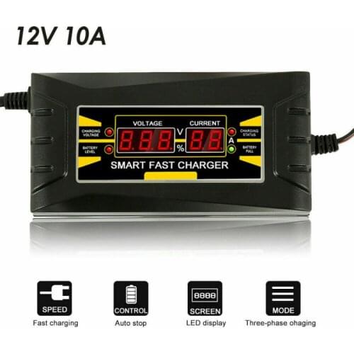 12V 10A 110V-240V Car Battery Charger Smart Fast Power Charging Suitable For Motorcycle LCD Display Car Accessories