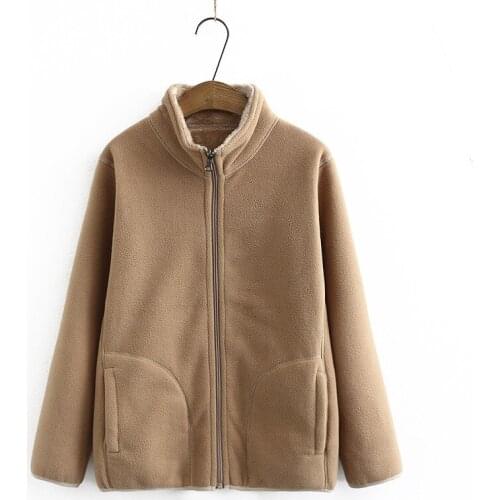 Autumn Winter Fashion Women Fleece Stand Collar Warm Casual Wear On Both Sides Outerwear Plus Size Loose Ladies Jacket 5XL H1166