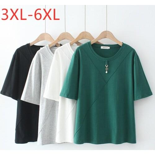 New 2021 Ladies Summer Plus Size Tops For Women Large Short Sleeve Loose Cotton Green White O-neck T-shirt 3XL 4XL 5XL 6XL