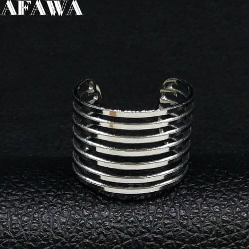 2021 Fashion Geometry Stainless Steel Silver Color Ring Hollow Width Ring for Women Jewelry anillos mujer bague femme R612243