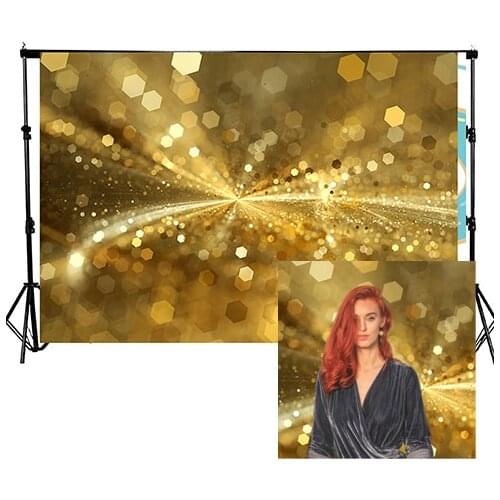 Gold Festive Christmas Background Blurred Twinkled Bright Backdrop With Sprinkle Gold Dust Banner Portrait Photo Studio Poster