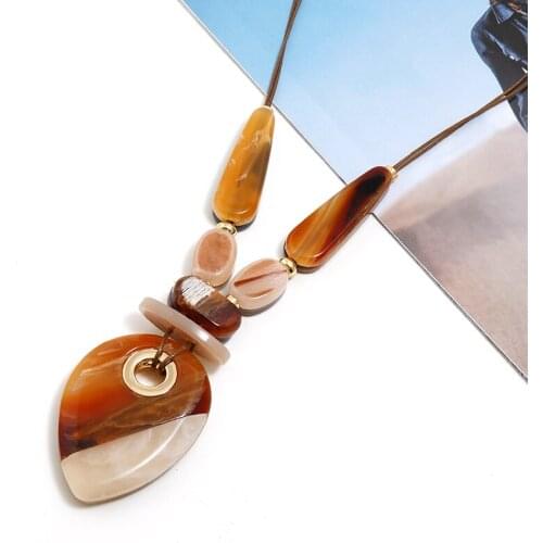 Statement acrylic drop pendant necklace leather retractable chain Women Jewelry Choker kolye long necklaces & pendants Collares