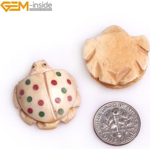 Gem-inside 25x26mm 4pcs Big Yellow Carved Bone Animal Ladybug Beads For Halloween Jewelry Making Beads DIY Beads Pendant