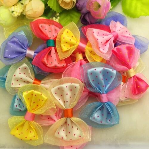 Free Shipping 10Pcs 55mm*35mm Satin Ribbon Organza Lace BOW Appliques/Craft/Wedding Decoration Pick Colors #F005