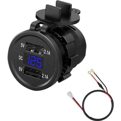 Car Cigarette Lighter Motorcycle Dual USB Charger 12V-24V Car Boat Motorcycle Cigarette Lighter Sockets Power Plug Outlet LED