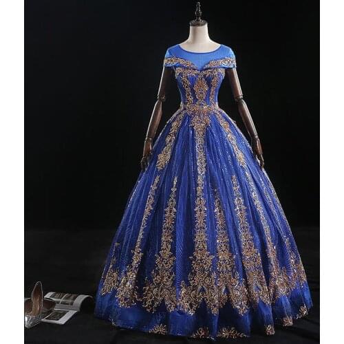 Luxury Blue Quinceanera Dresses Noble Floor Length Ball Gown Bling Bling Sequin Appliques Party Prom Quinceanera Dress