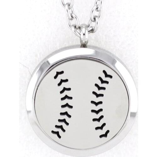 Baseball 30MM Aromatherapy Locket Necklace Pendant 316L Stainless Steel Essential Oil Perfume Locket Pendant With Free Pad