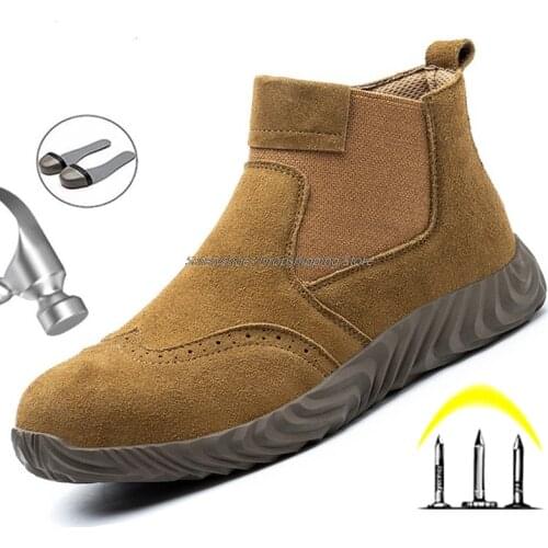 Male Shoes Safety Shoes Mens Working Boots For Men Ankle Boots Anti-Stab Leather Shoes Steel Toe Cap Boots Protective Shoes New
