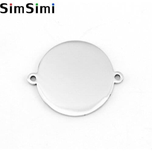 Simsimi Stainless Steel Double Ears Circular Pendant blank ID tag Charm Diy jewelry both sides mirror polishd Wholesale 50pcs