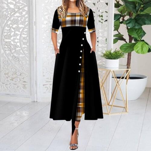 Elegant Fashion Dresses Women Temperament Office Lady Work Basic Wear Vintage Patchwork Long Dress Fenimine Vestidos 2021