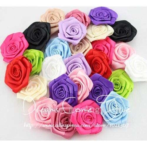 200pcs/lot 1.8" 12 Colors Artificial Rolled Rosettes For Children Accessories Satin Ribbon Fabric Hair Flowers For Girl Headwear