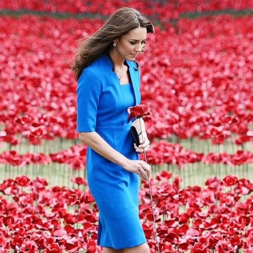 Kate Middleton Plus Size High Quality New Fashion Elegant Office Lady Workplace Summer Blue Suit Dress