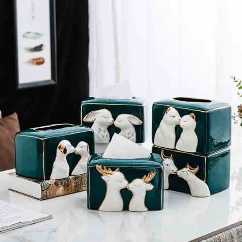 European Ceramic Animal Tissue Box Home Decorations, Living Room, Coffee Table, Paper Box Abstract Art Crafts Home Decoration