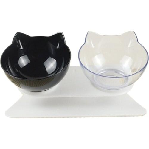 Cat Double Bowl Cat Bowl Dog Bowl Transparent AS Material Non-slip Food Bowl With Protection Cervical Transparent Cat