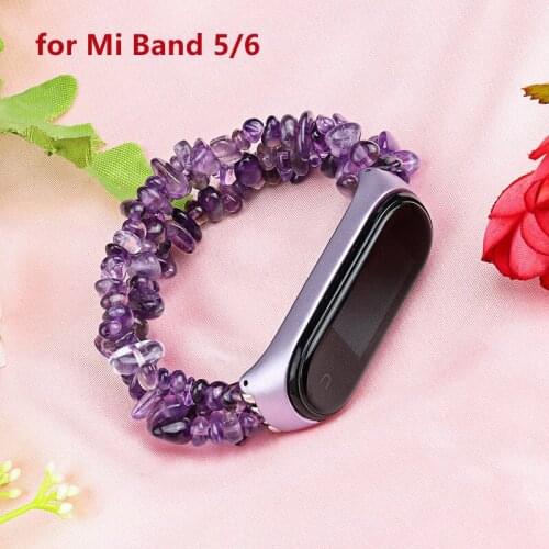 Creative Natural Stone Beads Strap for Xiaomi Mi Band 6 5 4 Bracelet Wristband Woman Miband 3 Watchband Luxury Handmade Lavender