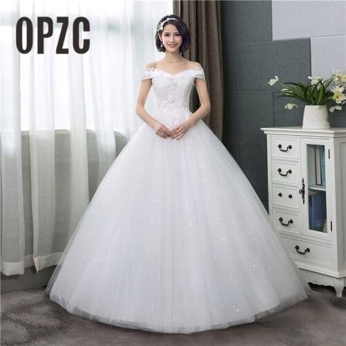 Boat neck Lace Wedding Dress 2020 New Fashion Pink Floral Print Princess Dream Bride off the shoulder Korean vestido de noiva C