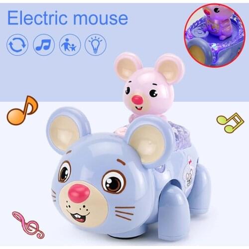 Cute Electric Cartoon Mouse Car 360 Rotation Walking LED Music Fun Education Kids Toy Birthday Gift