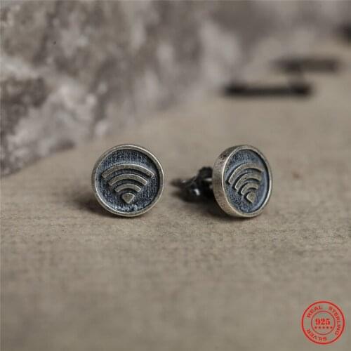 MKENDN 100% 925 Sterling Silver Creativity WiFi Icon Stud Earrings Fashion Trendy Hypoallergenic Personalized Ear Jewelry