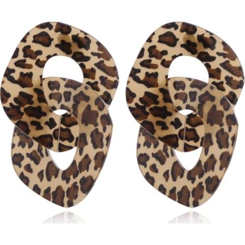 Fashion Boho Leopard Exaggerated Drop Earrings for Women Big Acrylic Acetate Dangle Statement Hanging Resin Geometric Earrings
