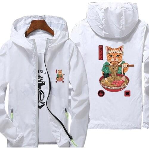 Mens Quick Dry Coat Funny cat print Sunscreen Waterproof UV Women thin Outwear Ultra-Light Windbreake Jacket