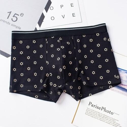 TJ-TianJun Mens Cotton Printed Underwear Stripe Dot Pattern Skin Friendly And Breathable Mid Waist Boxer Shorts Big Size TJY813
