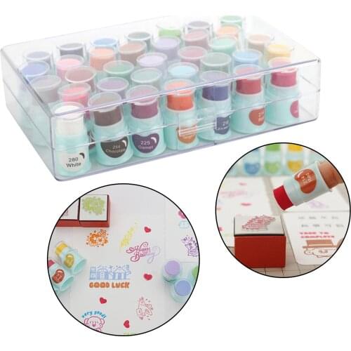 Set of 35 Colorful Stamp Ink Pads for DIY Craft Stamp on Paper Wood Fabric - Rainbow Vibrant Colors with Plastic Storage Box
