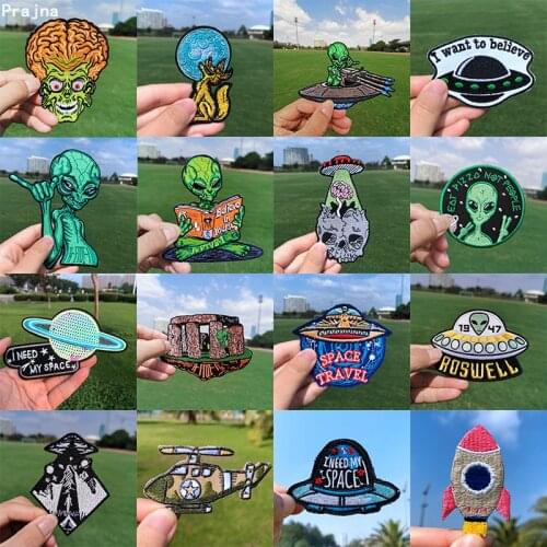 Prajna UFO Patch Alien Iron On Patches On Clothes Heat-adhesive Embroidered Patches For Clothing Stripes On Jacket Clothes Decor