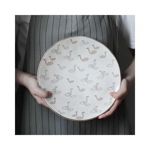 Nordic Salad Plate Simple Thick Curve Phnom Penh Swan Meal Dish Breakfast Pasta Snack Dried Fruit Dessert Plate Tableware
