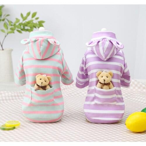 2021 New Striped Bear Doll Pet Sweater Pet Products Clothes Purple Red Striped Dog Winter Removable Doll Apparels