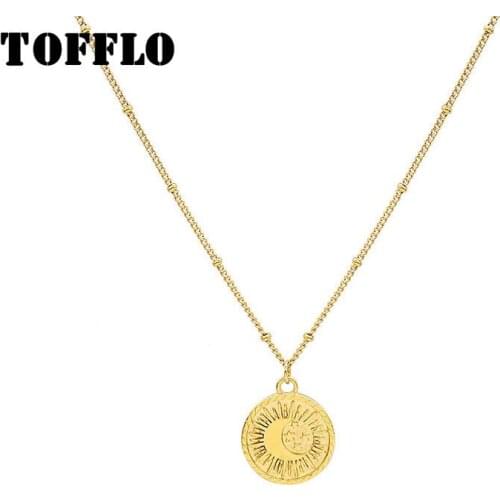 TOFFLO Stainless Steel Jewelry Sun Star Moon Pendant Necklace Sweet Beauty Clavicle Chain BSP734