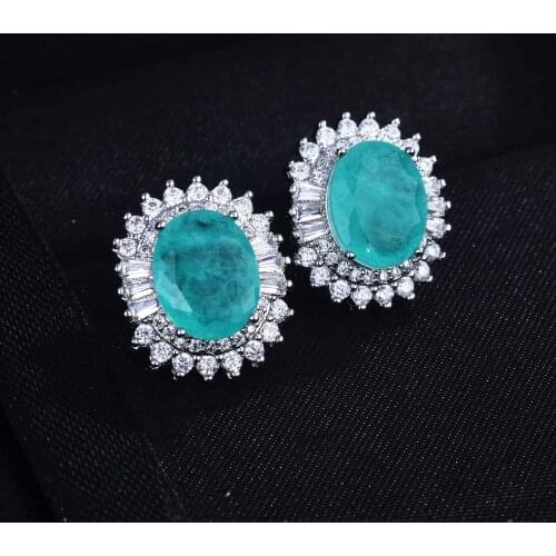 QTT Glittering Paraiba Tourmaline Earrings Gemstone Oval Water Drop Dangle Earrings 925 Sterling Silver Jewelry 2021 Trend