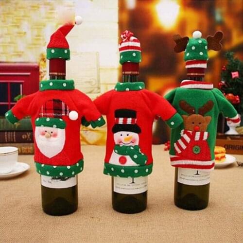 Christmas ornament bottle Cover Christmas Embroidery cartoon bottle cover home decoration
