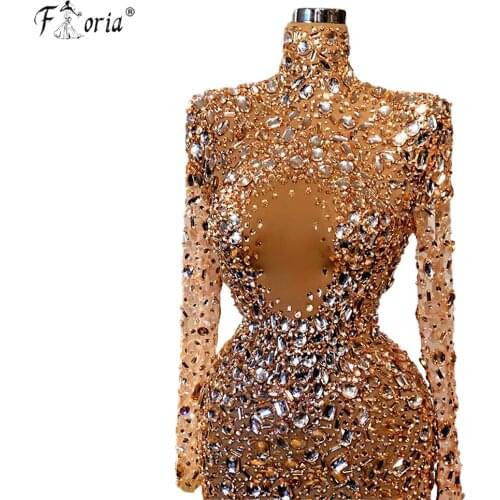 2 Designs Heavy Handmade Sexy See Through Champagne Evening Dresses Mermaid Long Beading Crystals Formal Dress Party Vestidos