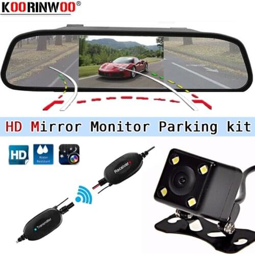 Koorinwoo Intelligent Car Dynamic Trajectory Tracks Rear View Camera With Video 4.3" Monitor Mirror Display Parking System Kit
