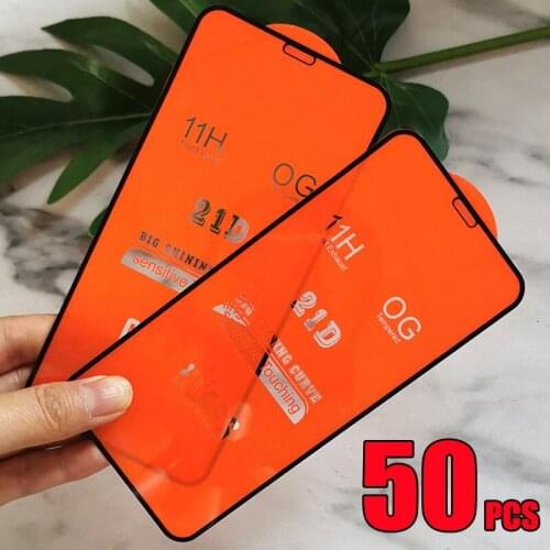 50pcs 21D Full Glue Tempered Glass Screen Protector Film For TECNO Camon 17 16 Premier Spark 7 Pro 6 GO Pova POP 5 4 3 Smart HD
