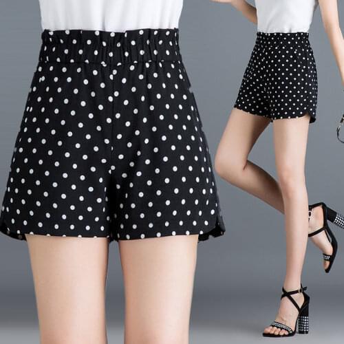 2021 Plus Size 5xl Summer Women Chiffon Short Pants High Waisted Loose Boho Beach Holiday Printing Casual Polka Dot Shorts Y844