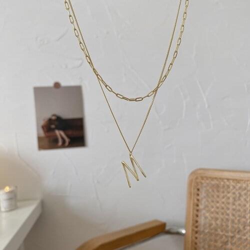 Silvology 925 Sterling Silver Double Layers Letter M Necklace Elegant Fashionable Pendant Necklace for Women Friendship Jewelry