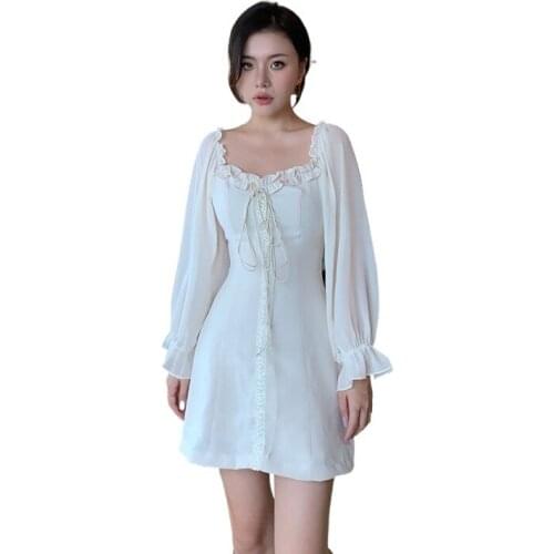 Medieval Dress Female Court Retro Dress Long Sleeve Western Style White Vintage Dress Women Long Sleeve 2021 New Summer Autumn