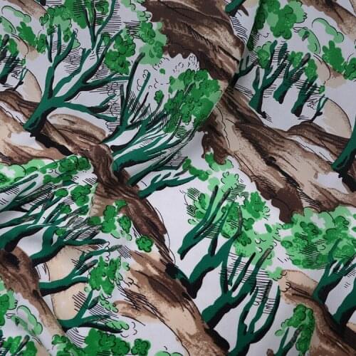 1 Meter Trees Summer Crepe De Chine Printed Mulberry Silk Dress Top Handmade Diy Fabric