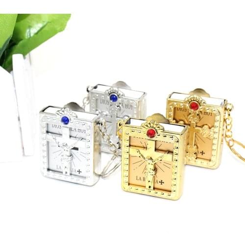 10pcs Spanish Real Mini Holy Bible Keychain, Catholicism Christian Jesus Cross Keychain,First Communion Religion Party Holy gift