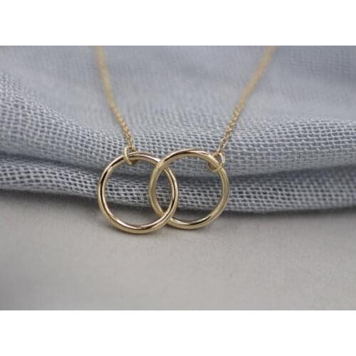 10pcs Gold Infinity Double Circle Necklace for Girls Interlocking Circles Pendant Necklace Free Shipping XL184