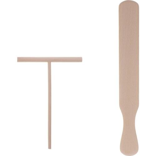 2pcs Pancake Cooking Pie Tool Chinese Wooden Crepe Maker Spreader And Spatula Tortilla Rake Batter Spreading Stick