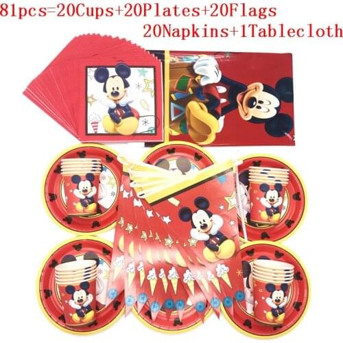81Pcs/51Pcs Birthday Disposable Cartoon Red Mickey Mouse Party Decoration Disposable Kid Napkin Cup Party Supplies Baby Shower