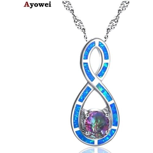 Ayowei Hot sell Character shape for Women Blue fire opal multicolor zircon 925 silver Necklace Pendant jewelry OP786A