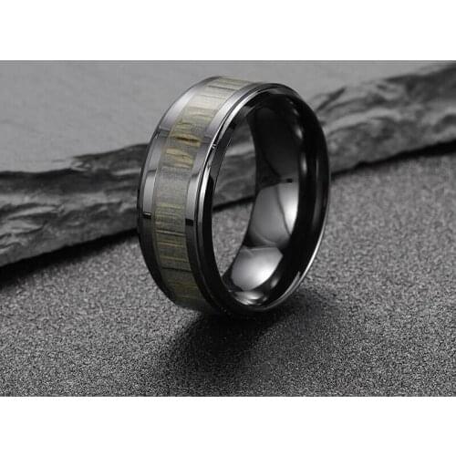 Eamti 8mm Black Ceramic Ring Men Bamboo Forest Green Inlay Wedding Band Engagement Rings Men Fashion Jewelry