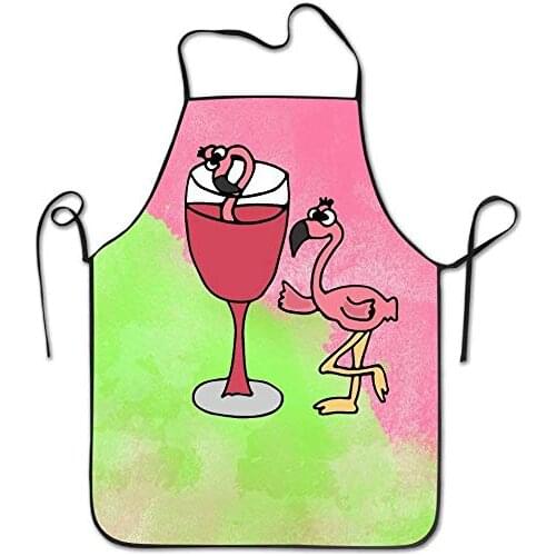 Artsy Pink Flamingo Bird Drinking Wine Aprons for Women and Men - Durable Comfortable Bib Apron Chef Kitchen Aprons for Cooking
