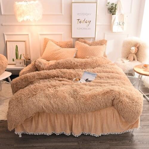 Camel color Gray White Pink White Fleece Fabric Winter Thick Bedding Set Mink Velvet Duvet Cover Bed skirt Pillowcases 4/6/7pcs
