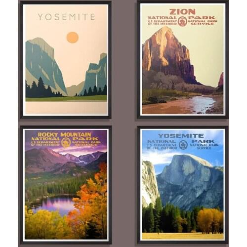 National Park Painting Yosemite Rocky Mountain Vintage Landscape Pictures Poster Prints Wall Art Canvas Room Home Decor No Frame