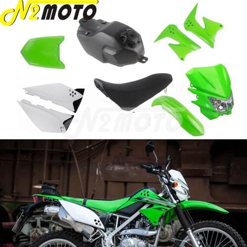 Motocross Green Dirt Bike Plastic Fairing Body Kits Front & Rear Side Covers Fender Mudguard Headlight Mask For Kawasaki KLX150