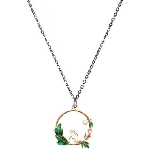 Korean version of the circular ring small white rabbit necklace for male and female students simple cute pendant creative cartoo
